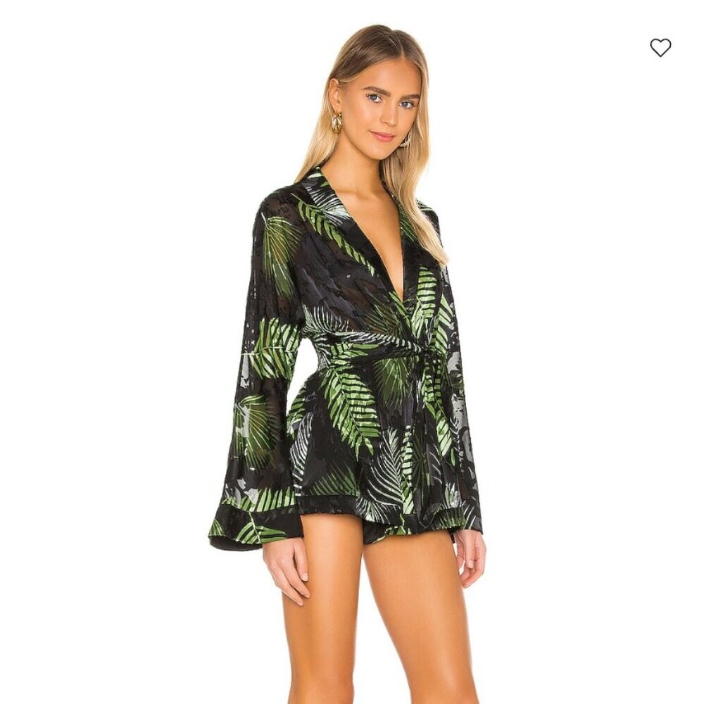 Camila Coelho Amelia Romper in Black Palm Size XS